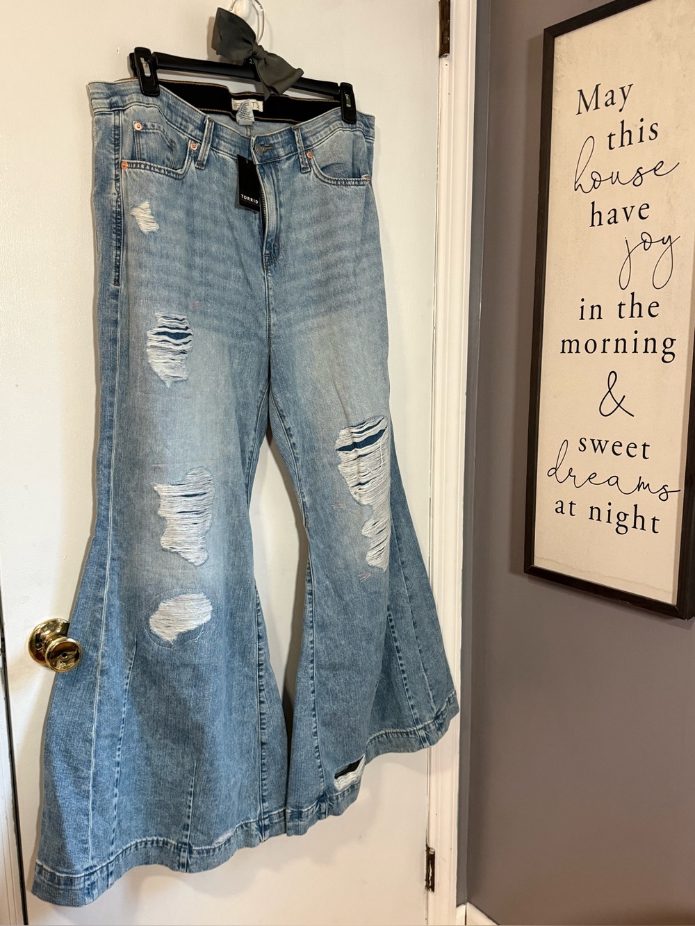 Torrid Distressed Light Wash High-Rise Flare Jeans